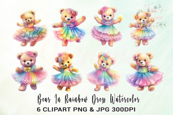 Bear in Rainbow Dress Watercolour: A Creative Asset