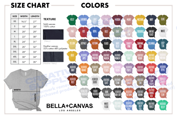 Bella Canvas Color Chart Mockup 3001: Your Design Blueprint