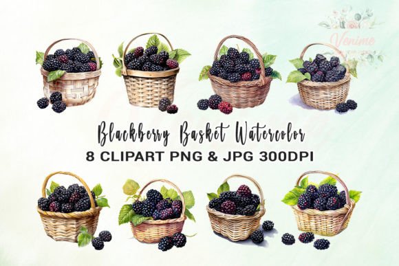 Blackberry Basket Watercolour Clipart: A Lush Design Asset