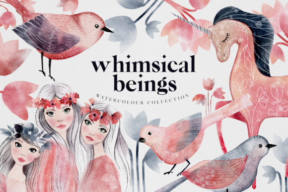Whimsical Beings Spring Watercolour PNG Collection
